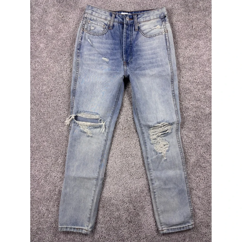 Vestique Durham Denim High Rise Distressed Straight Leg Jeans Light Wash Size 25 - Picture 1 of 16